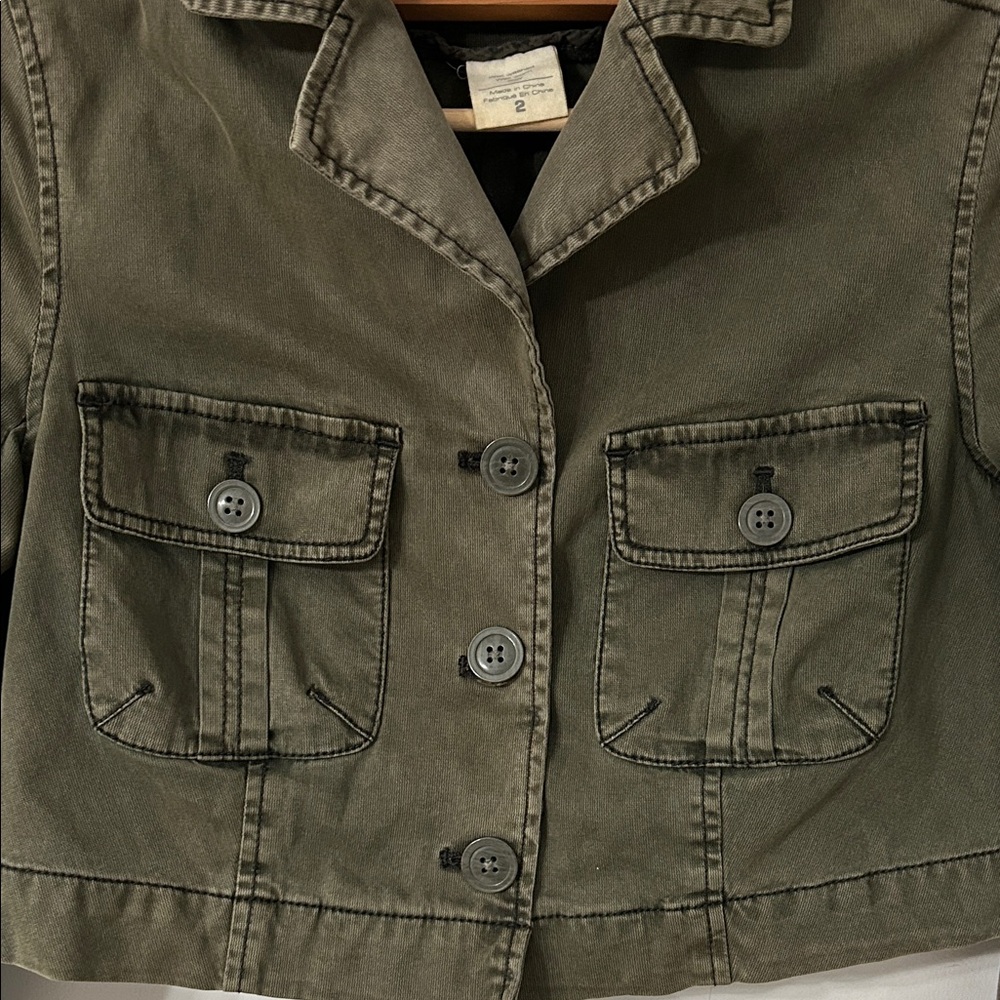 Heihei Anthropologie Jacket Women's 2 Olive Green Utility Cropped Military Style - Picture 4 of 15